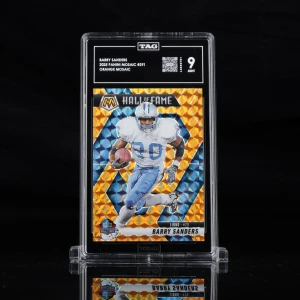 2024 Panini Mosaic Hall of Fame Orange Mosaic 21/199 - Barry Sanders #291 - TAG Mint 9